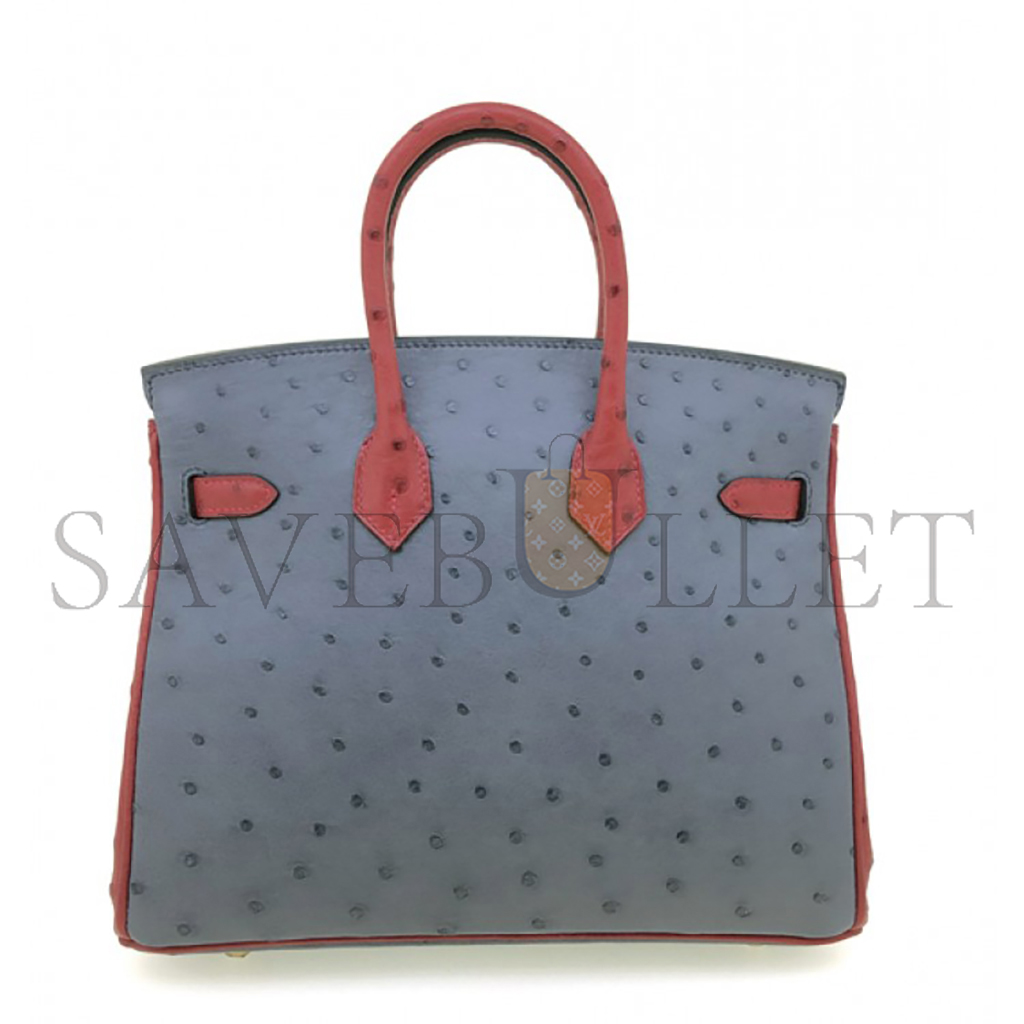 HERMÈS MASTER BIRKIN 25 OSTRICH LEATHER GREY AND RED GOLD BUCKLE H041944CK56 (25*20*13cm)